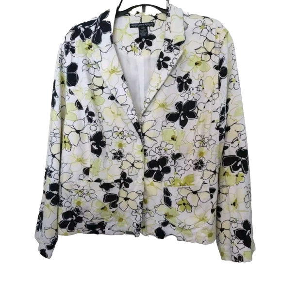 Larry Levine Woman Blazer Floral Jacket Sz 20W Black Green White Long Sleeve... - Picture 1 of 15